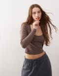 [PACSUN] Pacsun scoop neck ditsy print long sleeve top in brown XS French roast