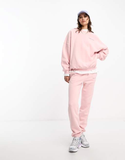 Pacsun script slogan wide leg co-ord joggers in silver pink