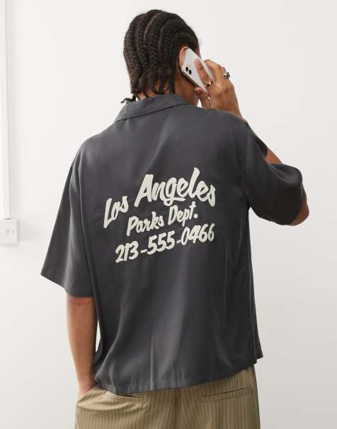 Pacsun short sleeve los angeles slogan shirt in washed black