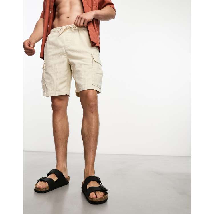 PacSun Off White Low Rise Elastic Waist Cargo Shorts