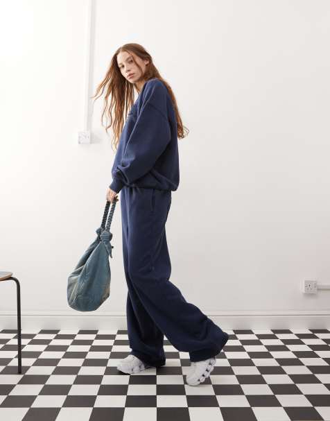 Pacsun slogan wide leg joggers co-ord in washed navy - view 1