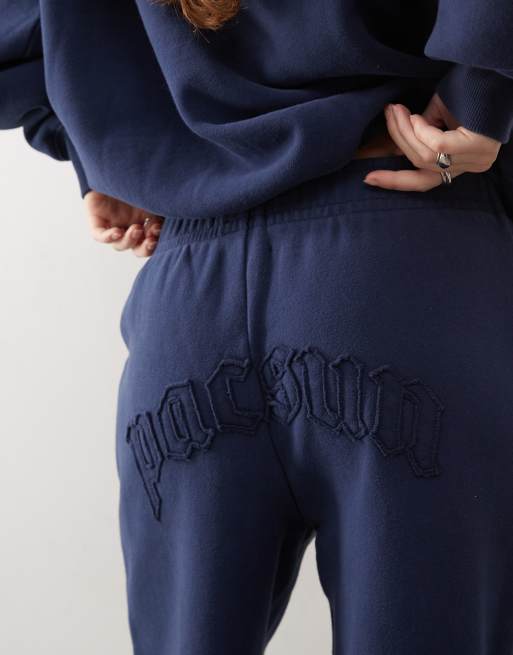 Pacsun slogan wide leg joggers co-ord in washed navy, 2 of 5