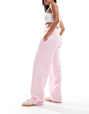 sport slogan wide leg tracksuit pants in pink