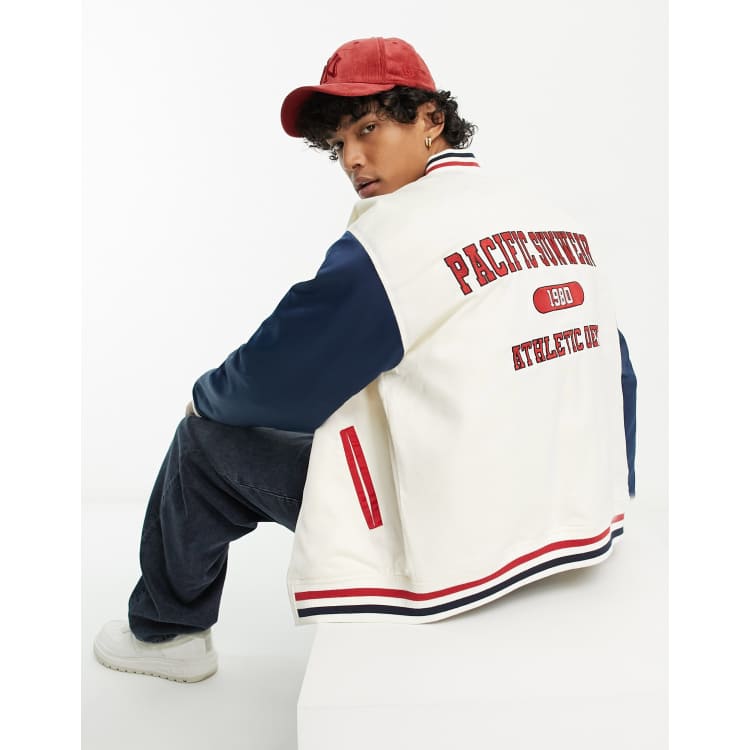 Red And Cream Baseball Varsity Jacket - Maker of Jacket