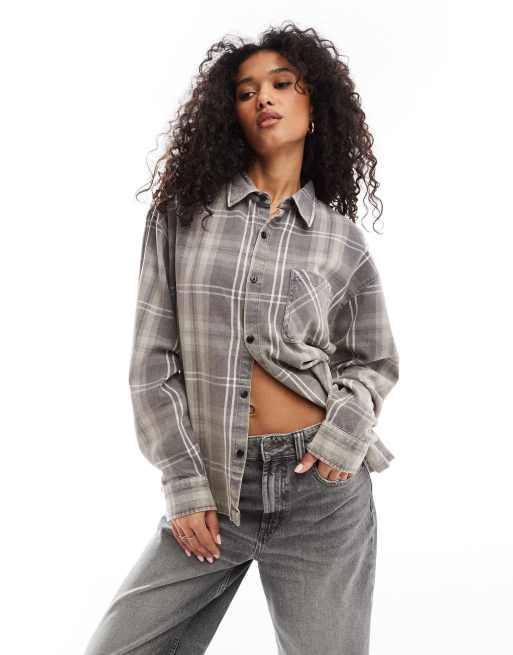 Pacsun vintage wash plaid shirt in gray
