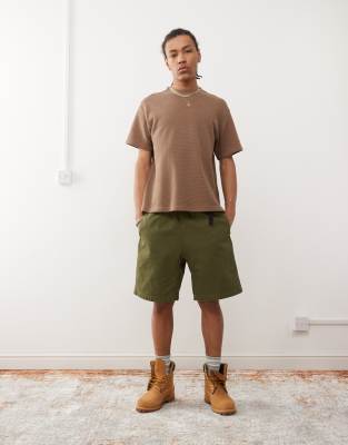 waffle knit oversized T-shirt in tan-Brown