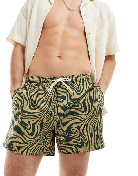 PacSun warp print swim shorts in green - view 1