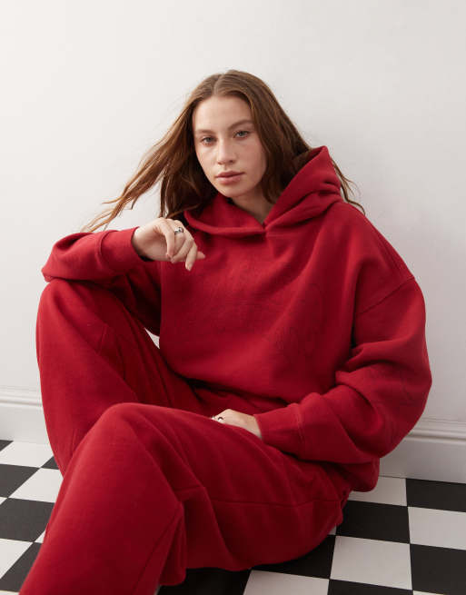 Pacsun washed embroidered detail hoodie in red - part of a set