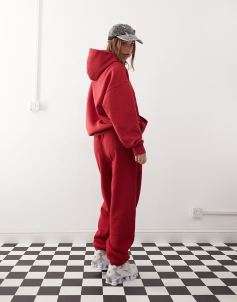 Pacsun washed embroidered joggers co-ord in red - view 1