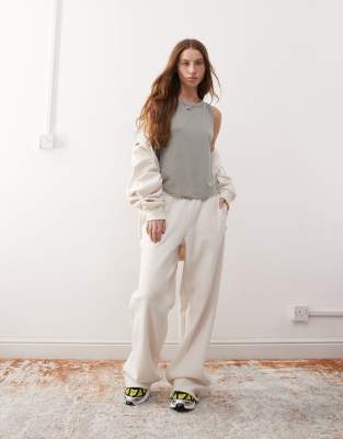 Pacsun wide leg logo joggers co-ord in cream marl-White