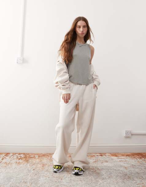 Pacsun wide leg logo sweatpants in cream heather - part of a set - view 1