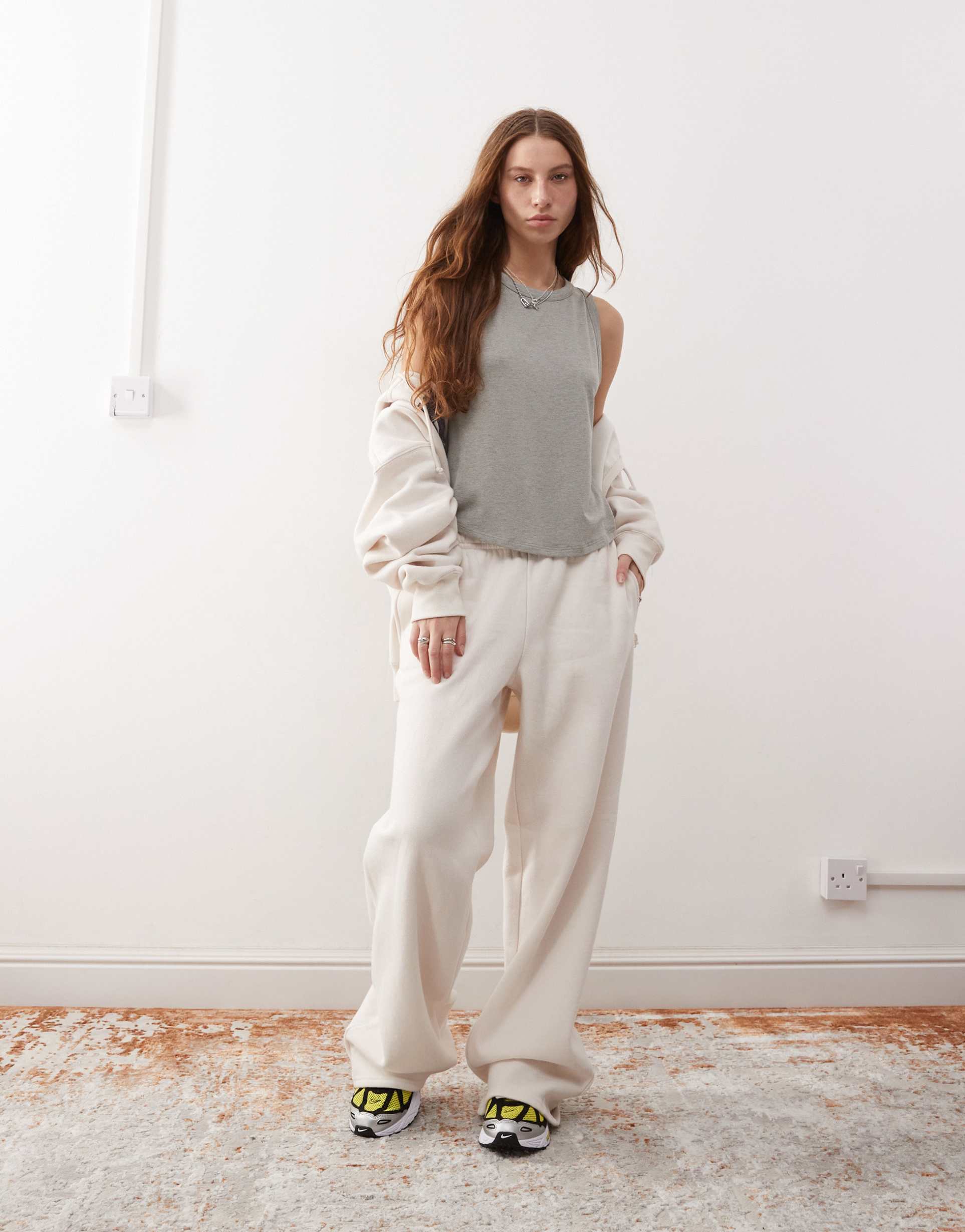 pacsun wide leg logo sweatpants in cream heather - part of a set
