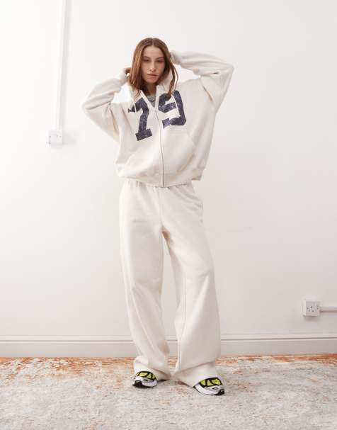 Pacsun zip through logo hoodie in cream heather - part of a set - view 1