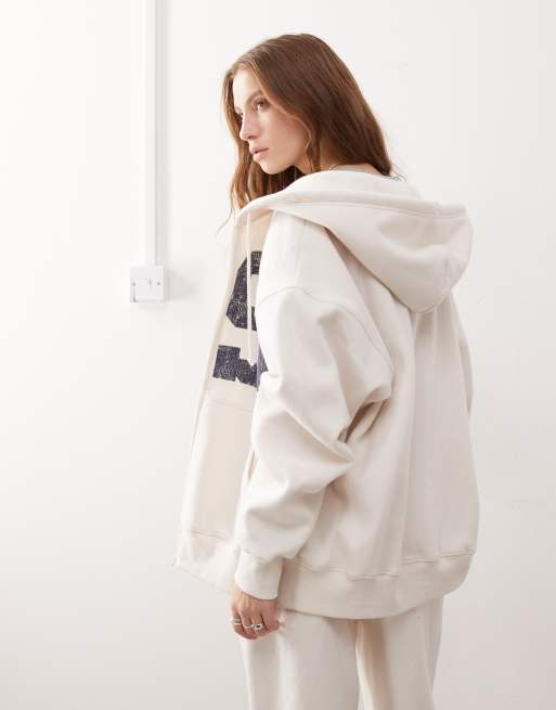 Pacsun zip through logo hoodie in cream marl (part of a set), 3 of 4
