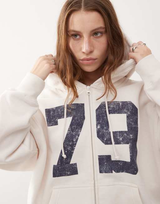 Pacsun zip through logo hoodie in cream marl (part of a set), 4 of 4