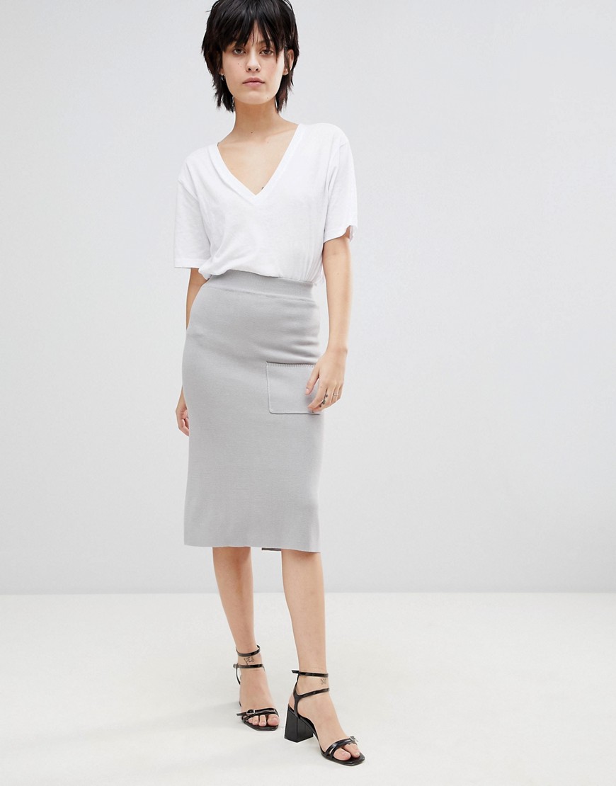 Paisie Knitted Skirt with Side Pocket and Back Split-Grey