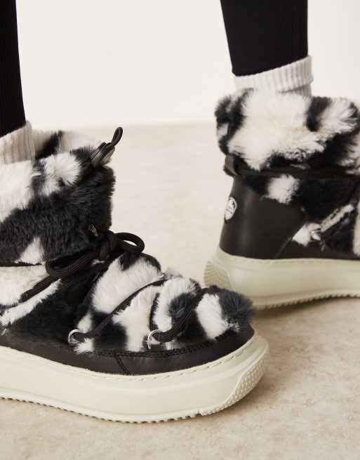 Pajar Gravita Après-ski fourrure à motif pied-de-poule ASOS