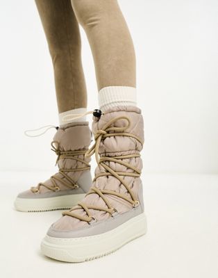 Pajar mid leg quilted snow boots in beige | ASOS