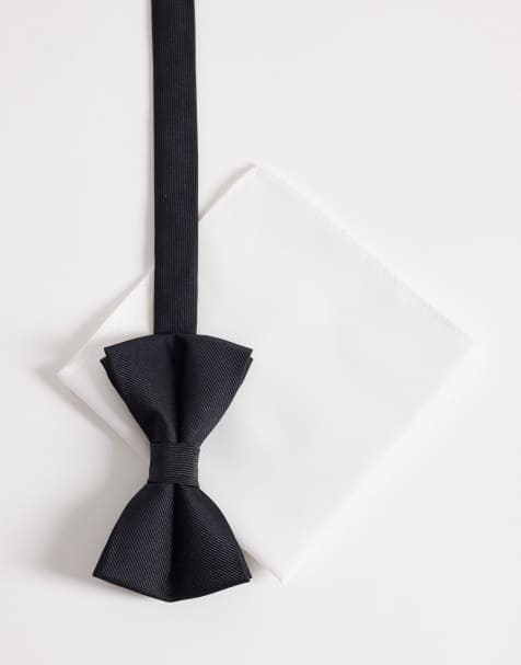 Pajarita y pañuelo de bolsillo negros de satén de ASOS DESIGN - view 1