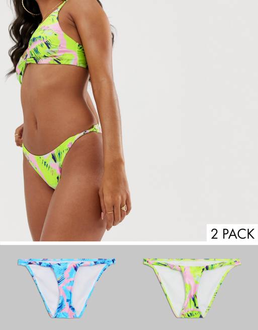 Multipakke med bikini i lilla og pink neon-bladprint fra ASOS DESIGN, 3 af 3