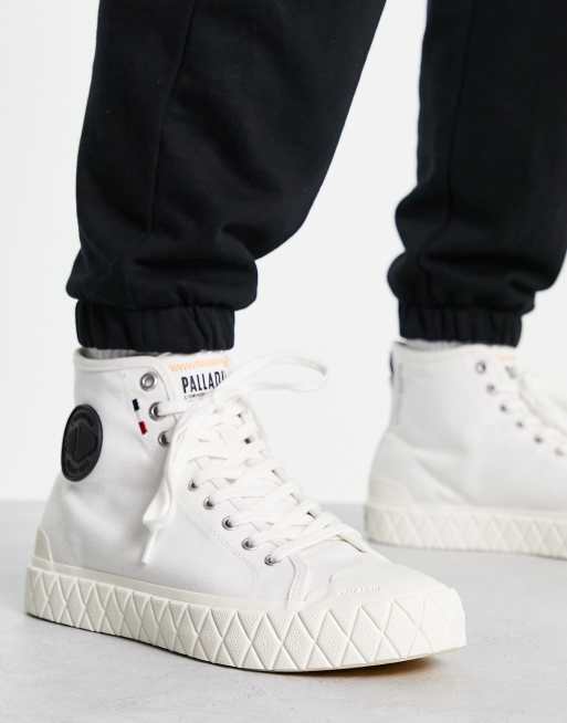 Palladium - Palla Ace - Mellemhøje hvide sneakers i lærredsstof