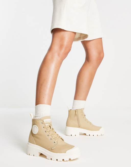 Palladium – Pallabase – Szarobeżowe buty z cholewką z diagonalu