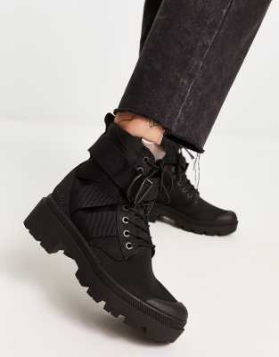 Palladium Pallabase tact heeled boots with strap detail in black