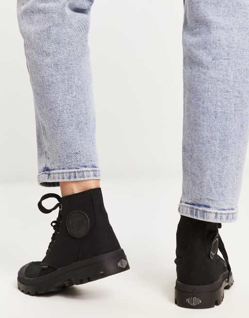 Palladium Pampa hi monochrome canvas trainers in black, 3 of 4