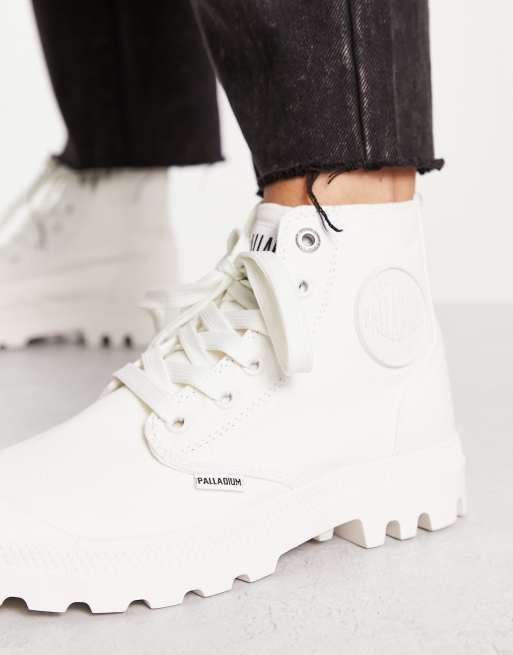 Palladium Pampa hi monochrome canvas trainers in white