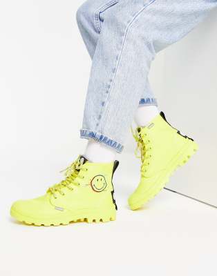 Palladium Pampa x Smile 2000 boots in blazing yellow