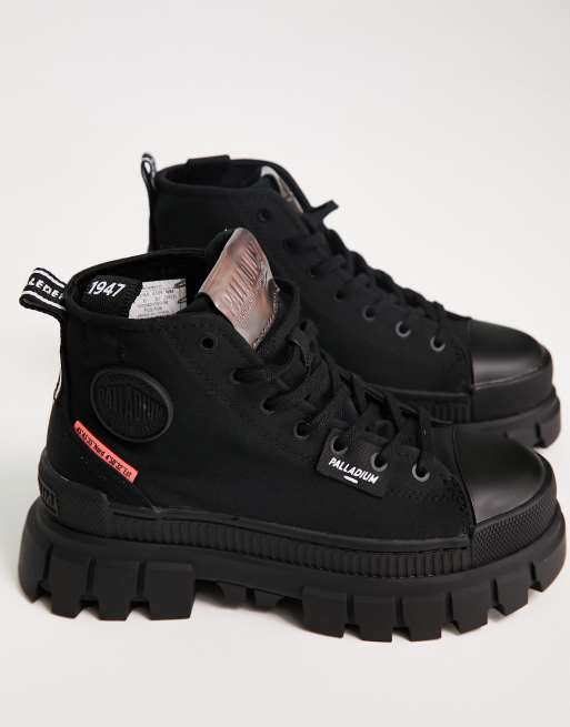 Palladium Revolt Hi chunky tech boot in black canvas ASOS