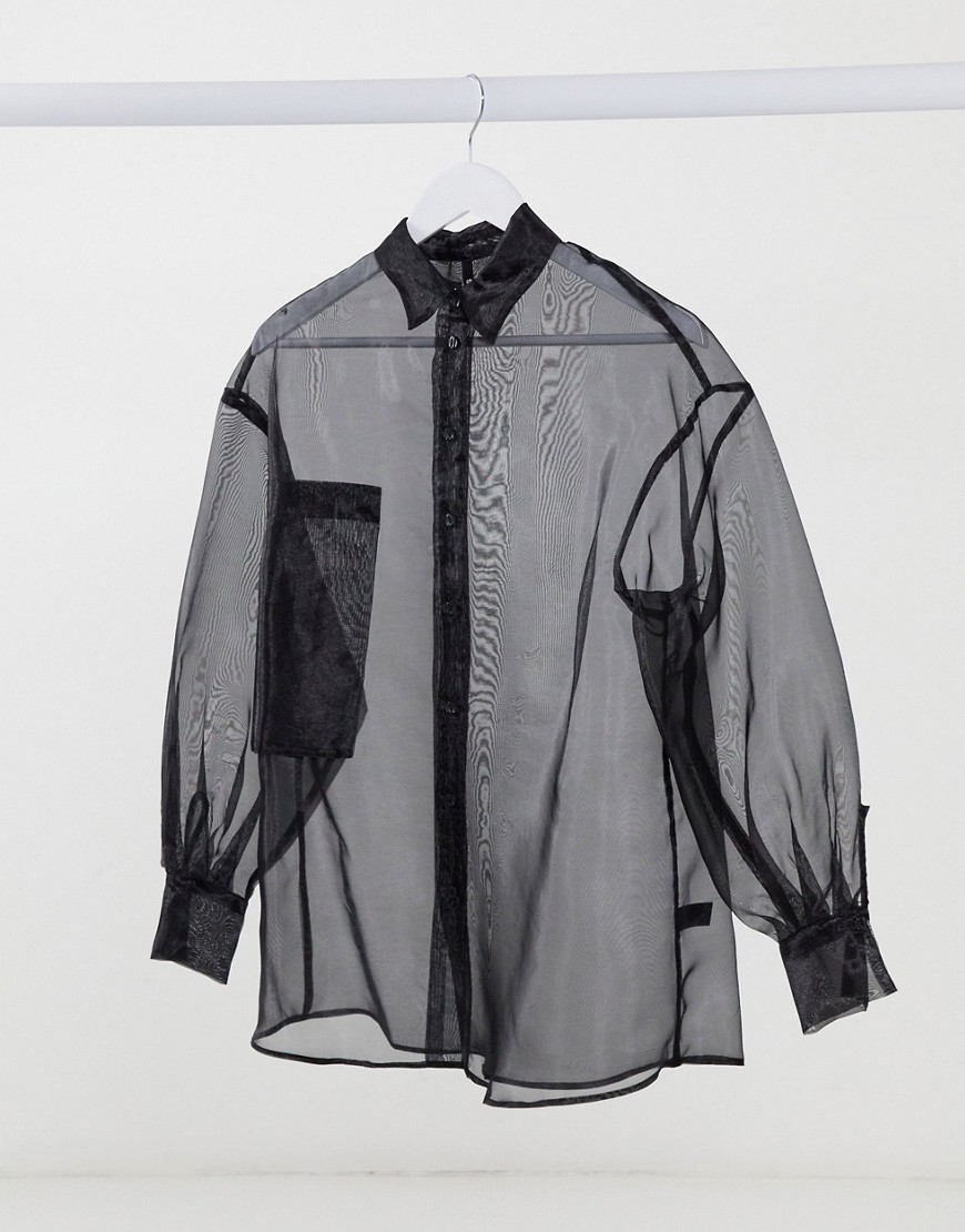 Palones - Semi-doorzichtig organza overhemd in zwart