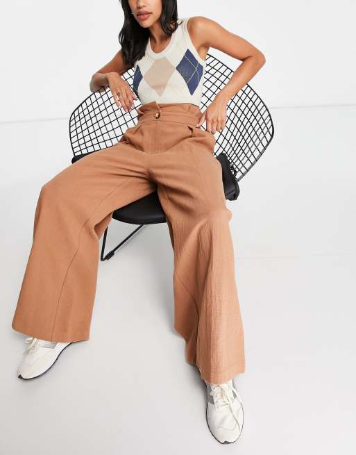 Tan wide hotsell leg trousers