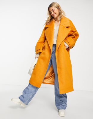 фото Пальто имбирного цвета в стиле oversized с начесом asos design-оранжевый цвет