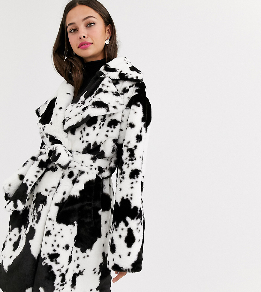 фото Пальто из искусственного меха с поясом и коровьим принтом daisy street-черный