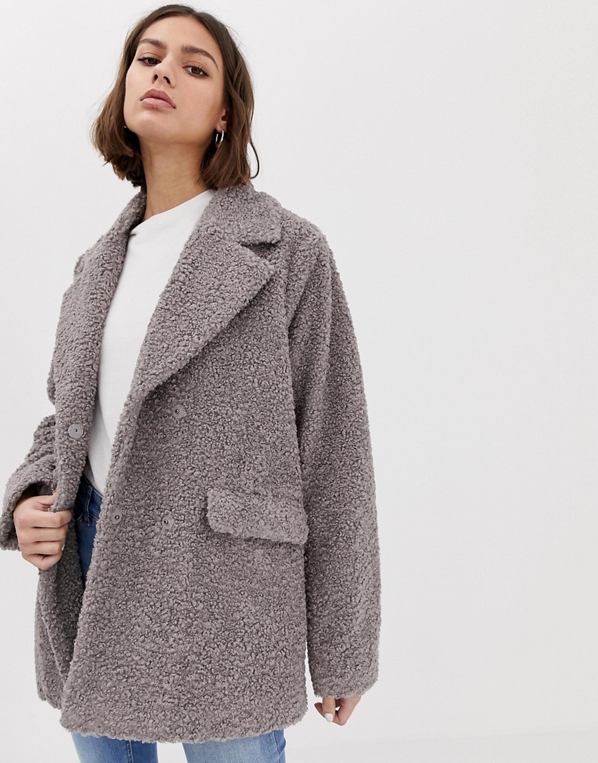 фото Пальто с плюшевой текстурой ichi-серый