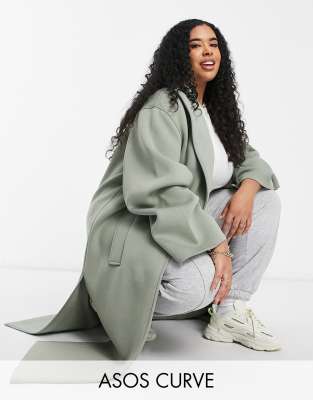  Пальто шалфейно-зеленого цвета ASOS DESIGN Curve-Зеленый цвет