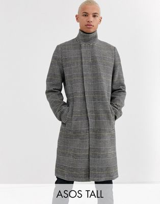 фото Пальто в клетку с высоким воротником asos design tall-серый