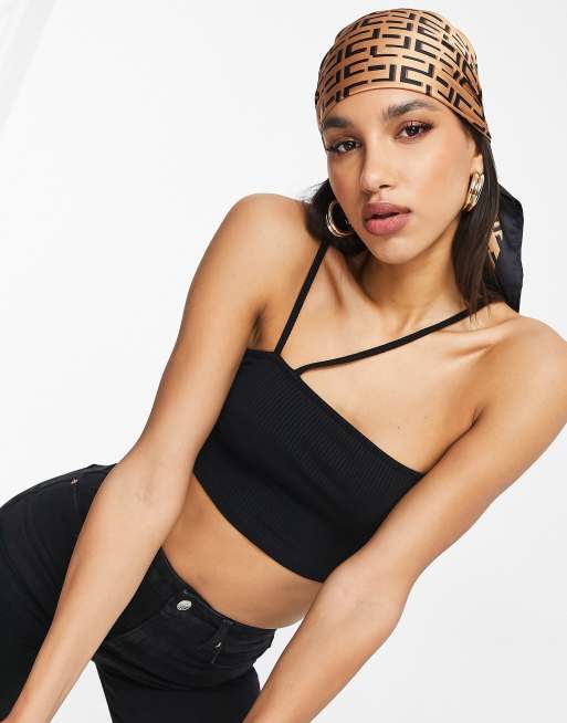 Pañoleta mediana con estampado de monograma de satén de poliéster de ASOS DESIGN