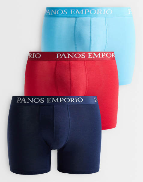 Panos Emporio Panos emporio 3 pack base bamboo boxer set in mixed blue and red in multi - view 1