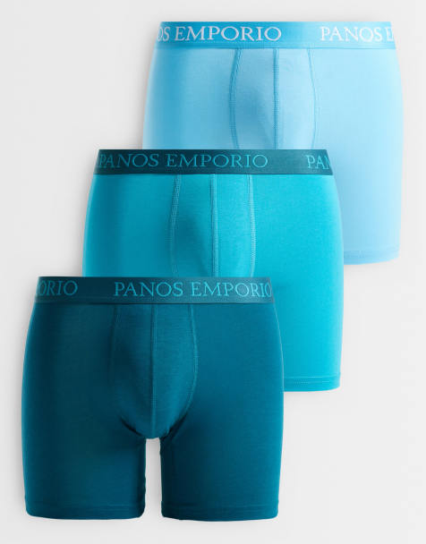 Panos Emporio Panos emporio 3 pack base bamboo boxer set in mixed blue in multi blue - view 1