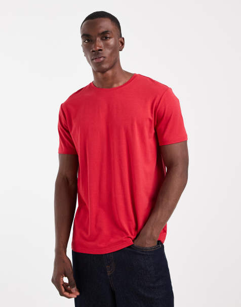 Panos Emporio Panos emporio bamboo cotton crew tee in deep red in lipstick red - view 1