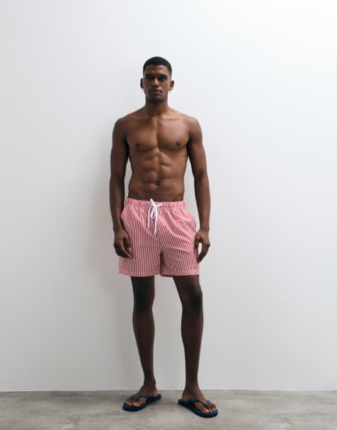 Panos Emporio Panos emporio seersucker swimshort in red and white in red/white