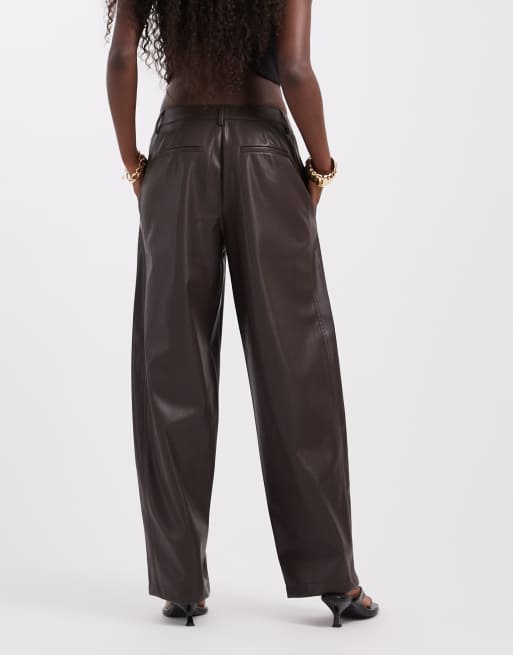 Pantalon barrel en imitation cuir marron chocolat, 4 de 5