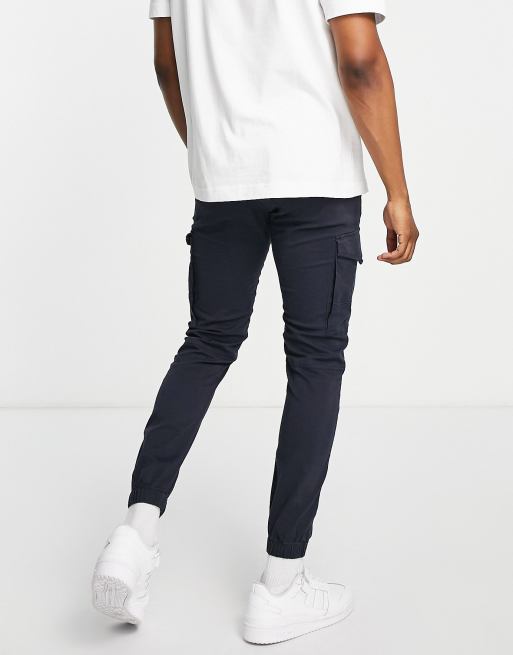 Pantalón cargo azul marino de corte slim con bajo ajustado de Jack & Jones Intelligence , 2 de 4