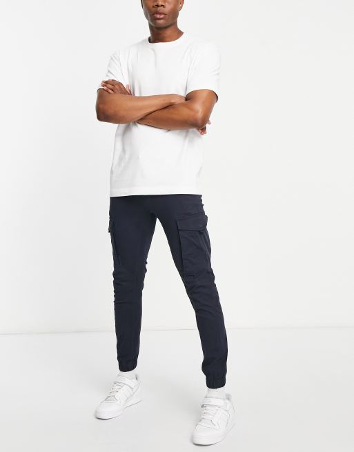 Pantalón cargo azul marino de corte slim con bajo ajustado de Jack & Jones Intelligence , 3 de 4