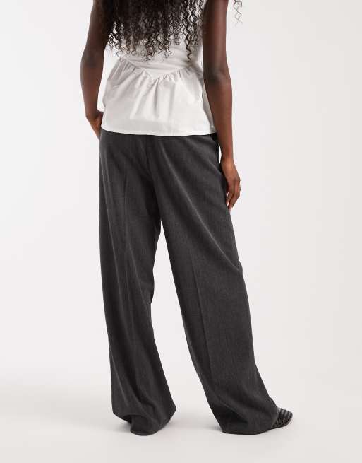 Pantalon de costume large à jambes larges avec taille boutonnée ajustable en noir chiné, 3 de 5