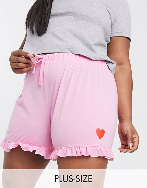 Pantalón de moda noche corto rosa con detalle de volante de Outrageous Fortune Plus