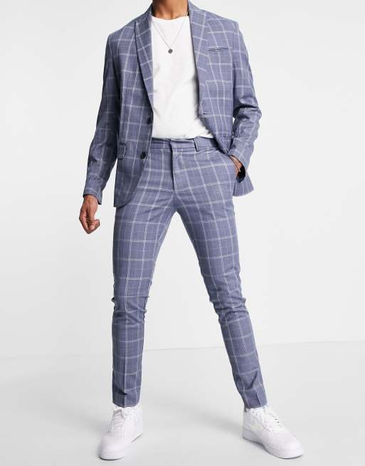 Pantalón de traje azul a cuadros de corte pitillo de New Look