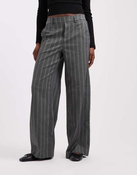 Pantalón de traje de pernera ancha en raya diplomática gris oscuro - view 1
